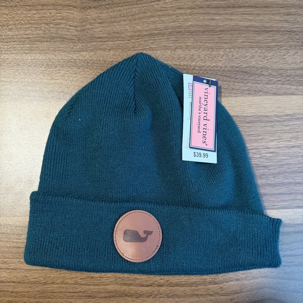 Vineyard Vines Whale Patch knit Beanie Charleston Green New NWT